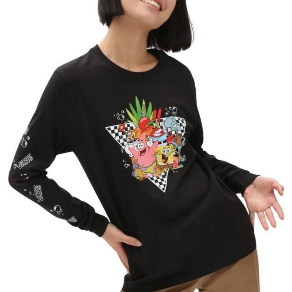 VANS X SPONGEBOB Squarepants Nickelodeon  Long Sleeve Tee Black Size XS New